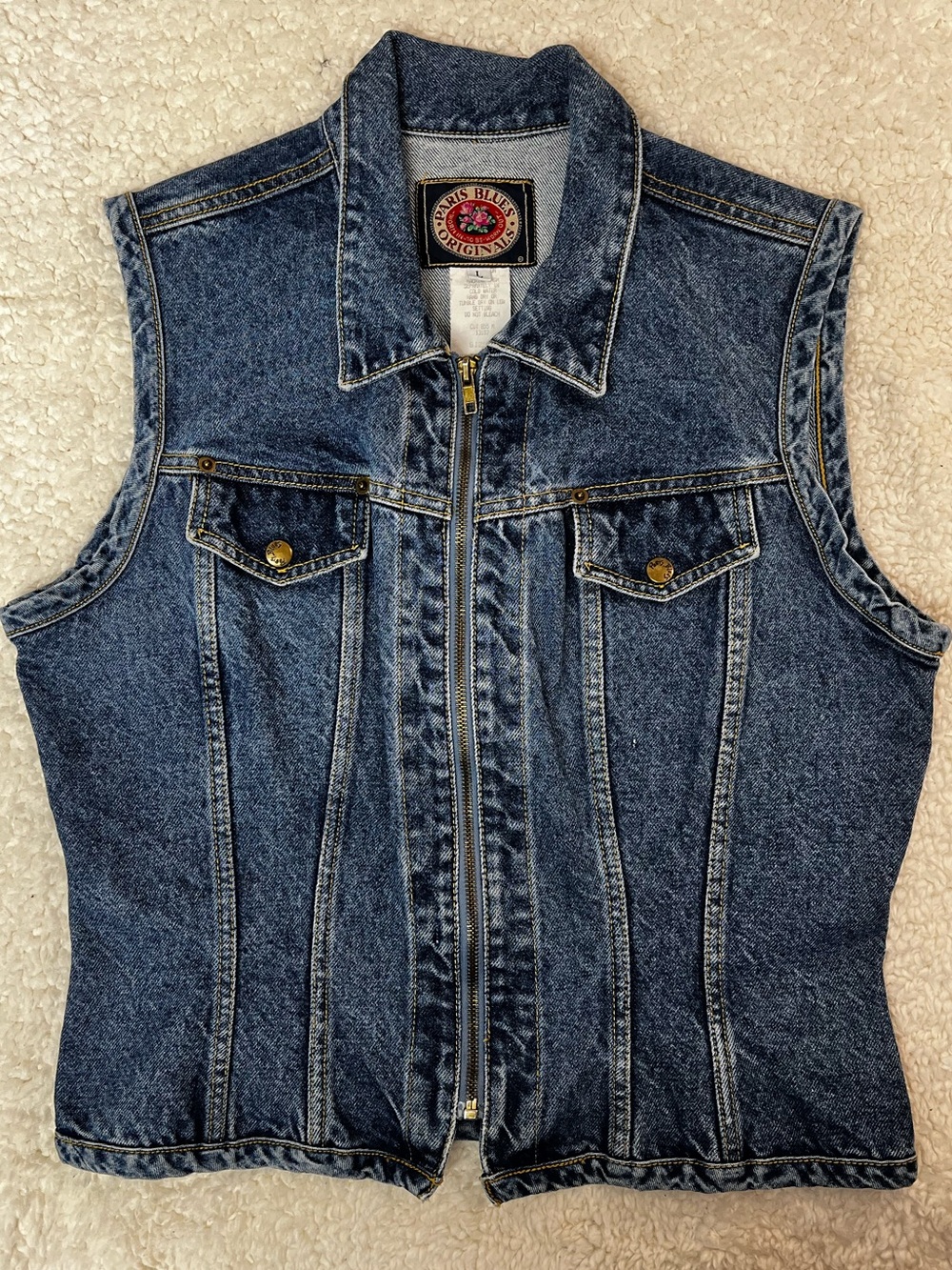 Paris Blues Originals Denim Jean Zipper Vest - Size Large